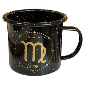 Virgo Astrology 18 oz Enamel Campfire Mug Zodiac Symbol Blk White & Gold NWT